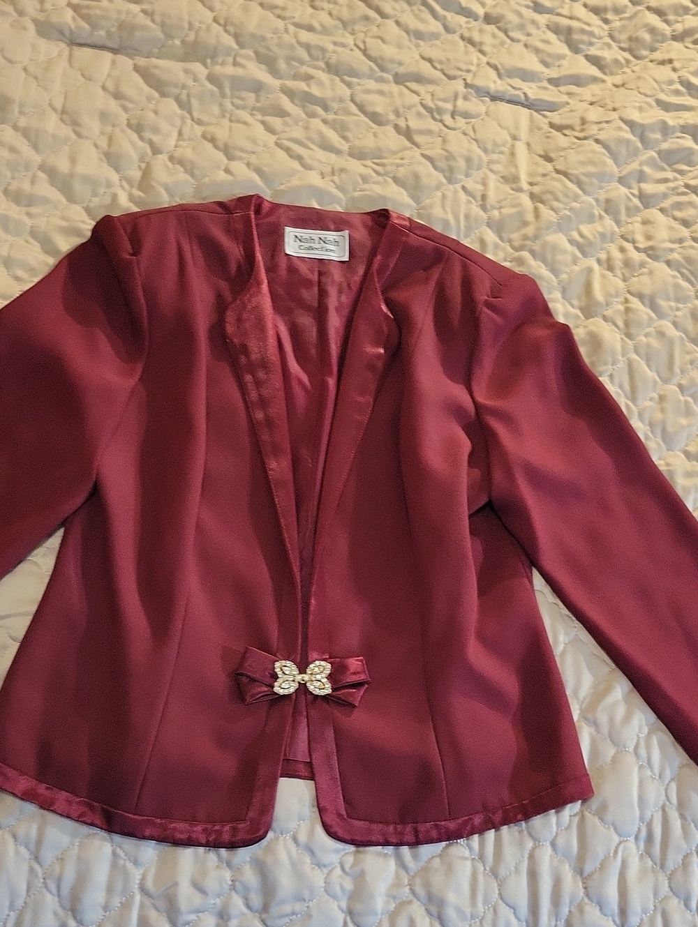 Nah Nah Collection Wine Bow-Accent Open-Front Blazer